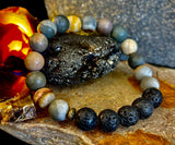 Polychrome Jasper & Lava Stone Essential Oil Diffuser Bracelet – 10mm Natural Stone | Aromatherapy Bracelet with Eucalyptus Oil