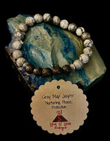 Gray Map Jasper & Lava Stone Bracelet – 8mm Natural Stone Beads | Unisex Stretch Bracelet | Grounding & Diffuser Jewelry