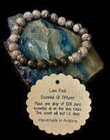 Gray Map Jasper & Lava Stone Bracelet – 8mm Natural Stone Beads | Unisex Stretch Bracelet | Grounding & Diffuser Jewelry