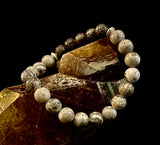 Gray Map Jasper & Lava Stone Bracelet – 8mm Natural Stone Beads | Unisex Stretch Bracelet | Grounding & Diffuser Jewelry