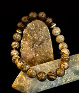 Gray Map Jasper & Lava Stone Bracelet – 8mm Natural Stone Beads | Unisex Stretch Bracelet | Grounding & Diffuser Jewelry