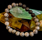 Gray Map Jasper & Lava Stone Bracelet – 8mm Natural Stone Beads | Unisex Stretch Bracelet | Grounding & Diffuser Jewelry