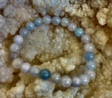 Aquamarine Beaded Bracelet – Reiki-Infused Calm, Clarity & Communication Jewelry (Medium Wrist)