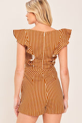 CINNAMON STRIPE WOVEN SKORT ROMPER