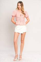LOVELY CHARM PINK WOVEN TOP