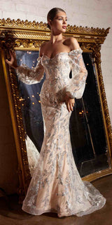 Cinderella Divine J816 Removable Long Sleeve Off the Shoulder Gown