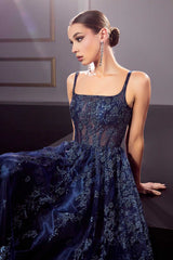 Ladivine J840 Floor Length Glitter Print A-Line Gown Corset Bodice