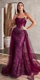 Cinderella Divine J858 Long Strapless Glitter Mermaid Gown Removable Tulle Skirt