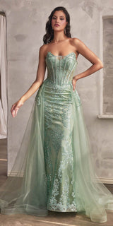 Cinderella Divine J858 Long Strapless Glitter Mermaid Gown Removable Tulle Skirt