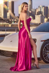 Ladivine J884 Dress Strapless Fitted Satin Corset Gown