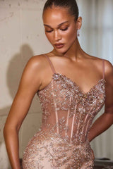 Ladivine J889 Hand Placed Applique Shimmering Sequin Fitted Gown