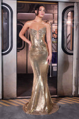 Ladivine J894 Deep Illusion Neckline Shimmering Sequin Mermaid Dress