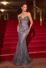 Ladivine J903 Lavish Crystal Encrusted Sheer Corset Bodice Fitted Gown