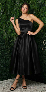 Nox Anabel JE931 One Shoulder Satin Tea Length Gown