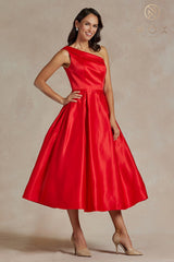 Nox Anabel JE931 One Shoulder Satin Tea Length Gown