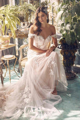 Nox Anabel JE974 Long Off Shoulder Fitted Embroidered Wedding Gown