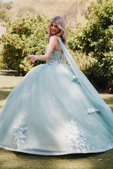 Juliet JT1466H Dress 3D Multi Floral Applique Cape Sleeve Quinceanera Gown