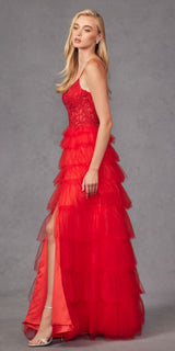 Juliet JT2451S Long Lace Bodice Sleeveless A-line Ruffled Gown