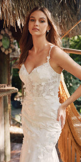 Juliet JT2475UW Long 3D Floral Applique Fitted Mermaid Gown
