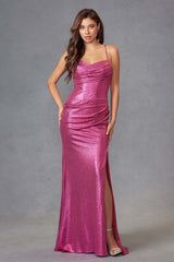 Juliet JT2494S Dress Sleeveless Metallic Fitted Evening Gown