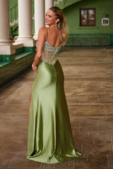Nox Anabel K1575 Silver Stone Adorned Corset with Pleated Skirt Dress