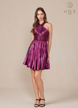 Nox Anabel K822 Short Halter Top Pleated Homecoming Dress