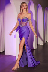Ladivine KV1123 Dress Off The Shoulder Fitted Fringe Gown