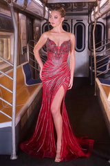 Ladivine KV1138 Strapless Crystal and Sequin Mermaid Evening Gown