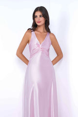 Odette Twist Detail Luxe Satin Fabric Maxi Dress (Pink) - treasures-4-u-2-day