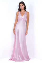 Odette Twist Detail Luxe Satin Fabric Maxi Dress (Pink) - treasures-4-u-2-day