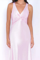 Odette Twist Detail Luxe Satin Fabric Maxi Dress (Pink) - treasures-4-u-2-day