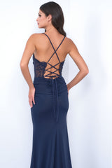 Misha Lace Bralette Scalloped Edge Eyelash Lace Gown (Navy) - treasures-4-u-2-day