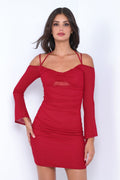 The Zoe Halter Front Ruched Detail Mini Dress (Red)