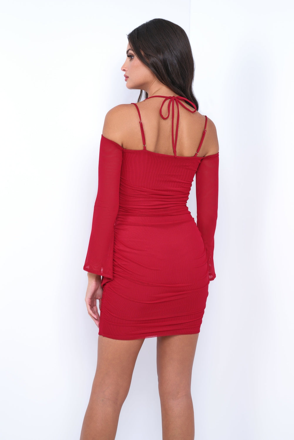 The Zoe Halter Front Ruched Detail Mini Dress (Red)