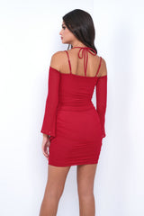 The Zoe Halter Front Ruched Detail Mini Dress (Red) - treasures-4-u-2-day