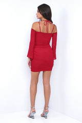 The Zoe Halter Front Ruched Detail Mini Dress (Red) - treasures-4-u-2-day