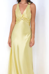 Odette Luxe Satin V-Neckline Formal Wear Maxi Dress (Yellow) - treasures-4-u-2-day