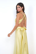 Odette Luxe Satin V-Neckline Formal Wear Maxi Dress (Yellow)