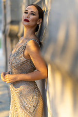 Lara 29499 - Embellished Long Dress with Thigh High Slit
