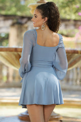 Vera Two Way Reversible Long Sleeve Mini Dress (Dusty Blue) - treasures-4-u-2-day