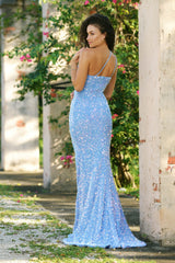 Stardust One Shoulder Slit Sequin Bespangled Gown (Dmd Blue) - treasures-4-u-2-day