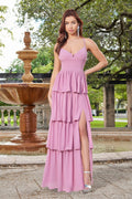 The Miriam Fit & Flare Tiered Slit Detail Maxi Dress (Mauve)