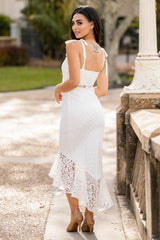 Tahlia Asymmetrical Lace Hem Formal Wear Midi Dress (White) - treasures-4-u-2-day