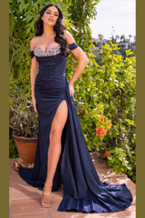 Katrina Off-The-Shoulder Sequin Sweetheart Formal Gwn (Navy) - treasures-4-u-2-day