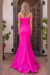 The Sochi Feather Trim Bodice Strapless Maxi Dress (Hot Pnk) - treasures-4-u-2-day