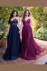 The Dani A-Line Sheer Bralette-Style Lace Bodice Gown (Navy) - treasures-4-u-2-day