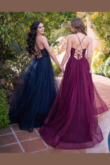The Dani A-Line Sheer Bralette-Style Lace Bodice Gown (Navy) - treasures-4-u-2-day