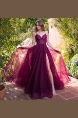The Dani Tulle A-Line Lace-Up Jeweled Gown (Mulberry) - treasures-4-u-2-day