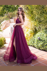 The Dani Tulle A-Line Lace-Up Jeweled Gown (Mulberry) - treasures-4-u-2-day