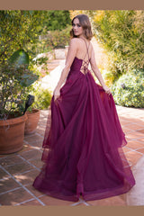 The Dani Tulle A-Line Lace-Up Jeweled Gown (Mulberry) - treasures-4-u-2-day